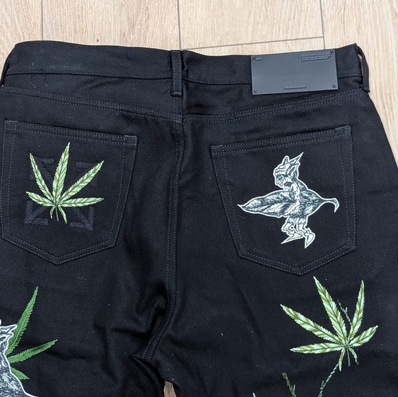 $2840 Mens OFF-WHITE Leaf Embroidered Logo Skate Fit Jeans Black 32 - Picture 6 of 12